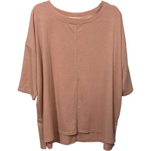 Glam Pink Peach‎ Oversized 3/4 Sleeve Shirt Boat Neck
